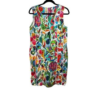 Simply Art by Dolcezza Dress Vibrant Floral Sleeveless Midi Dress Size Large